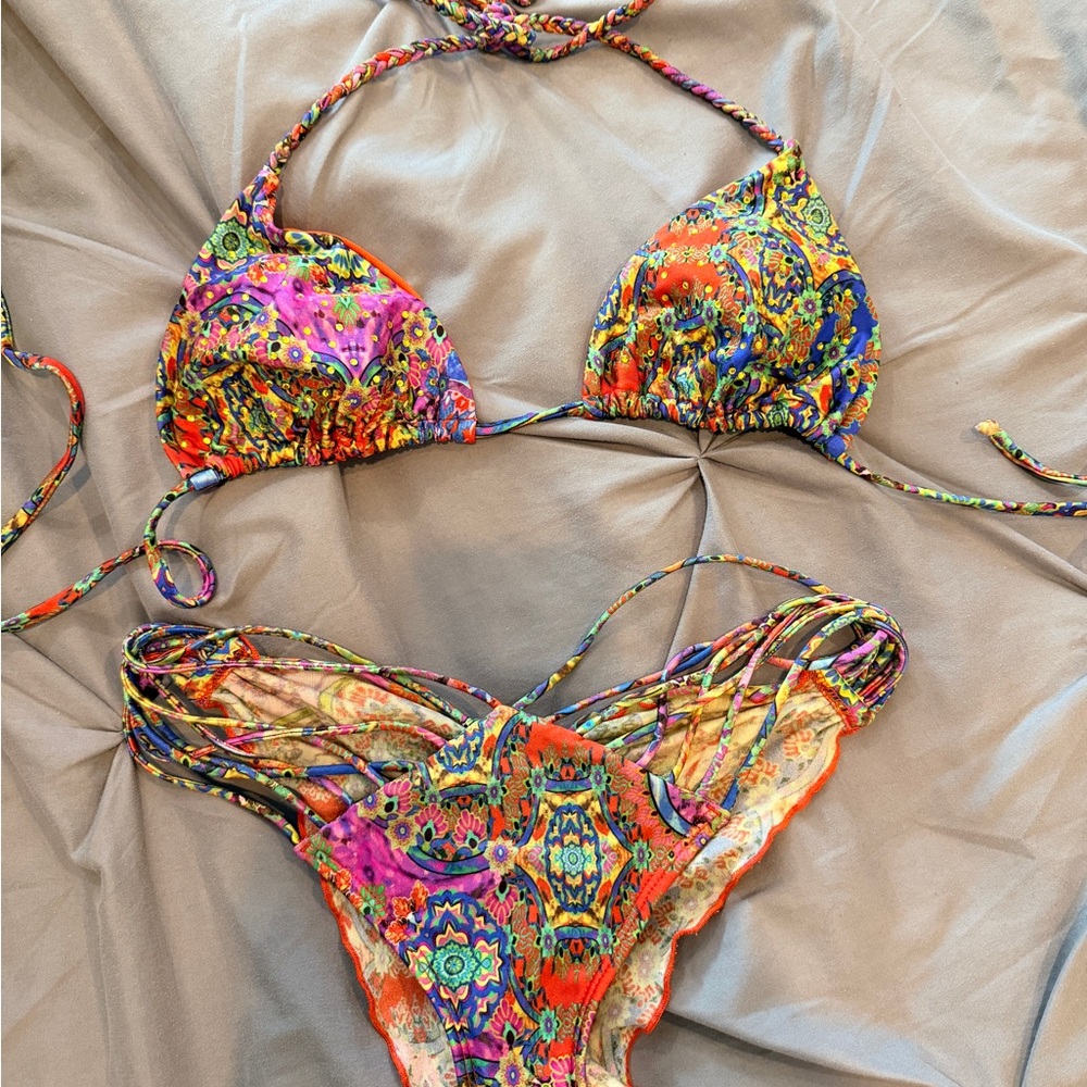 Luli Fama Colorful Strappy Crystal Bikini Set - Picture 3 of 9